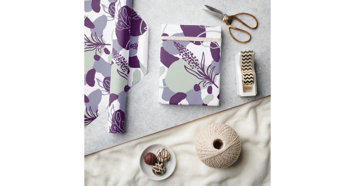 Artsy Flower Abstract | Navy Blue and Blush Pink Wrapping Paper | Zazzle