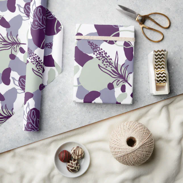 Artsy Flower Abstract | Navy Blue and Blush Pink Wrapping Paper | Zazzle