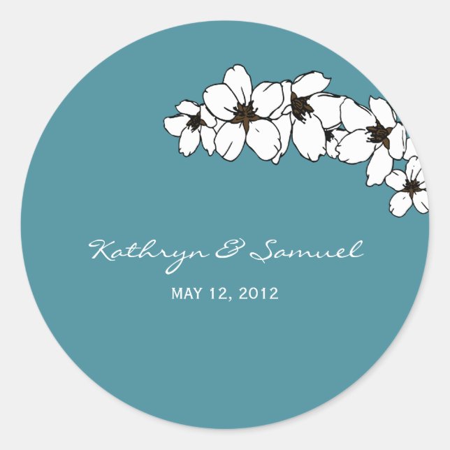 Artsy Flowers Favor Stickers - Teal (Front)