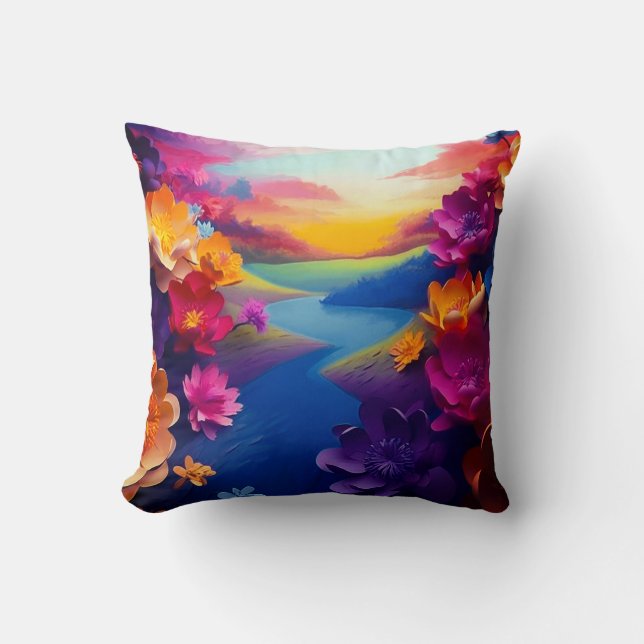Artsy Flowers Throw Pillow (Front)