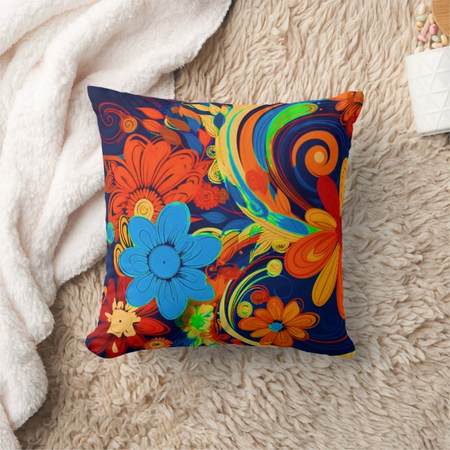 Artsy Flowers Throw Pillow (Blanket)