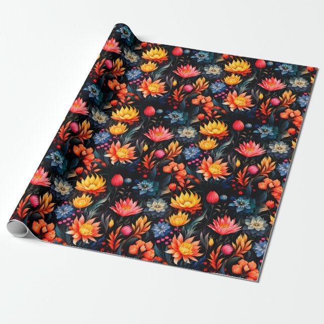 Artsy Flowers Wrapping Paper (Unrolled)