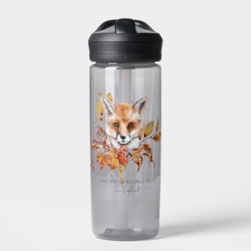 Artsy forest animals fox duck foliage custom text water bottle