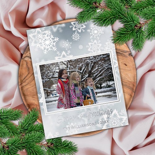 Artsy Frosty Winter Ice Crystals Silver Foil Holiday Postcard