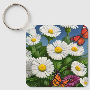 Artsy Fun Daisies And Butterflies Keychain