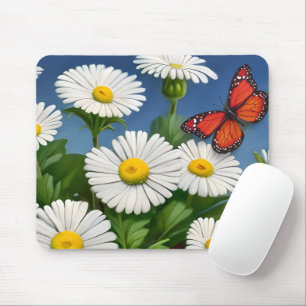 Artsy Fun Daisies And Butterflies Mouse Pad