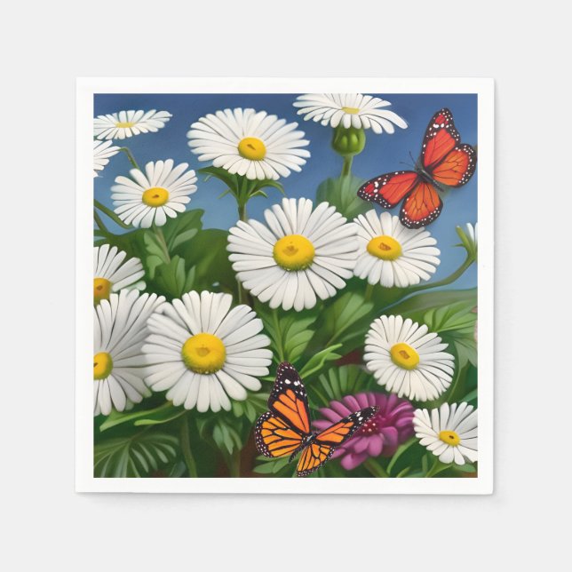 Artsy Fun Daisies And Butterflies Napkins (Front)