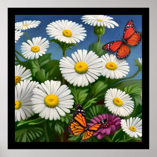 Artsy Fun Daisies And Butterflies Poster