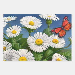 Artsy Fun Daisies And Butterflies Wrapping Paper Sheets