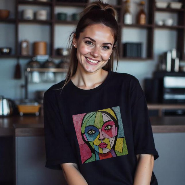 Artsy Fun Whimsical Modern Abstract Face Colorful  T-Shirt (Creator Uploaded)