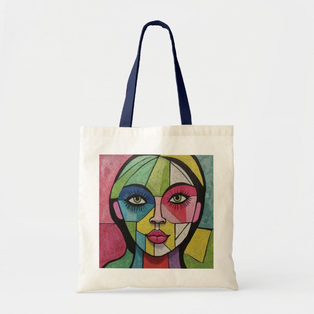 Artsy Fun Whimsical Modern Abstract Face Colorful  Tote Bag (Front)