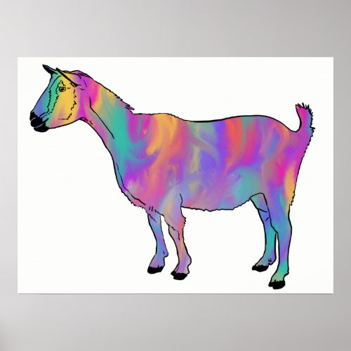Artsy Funky Goat Colorful Cute Quirky Animal Art Poster
