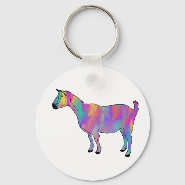 Artsy Funky Goat Colourful Cute Quirky Animal Art Keychain (Front)