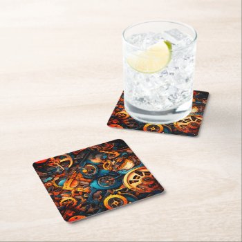 Artsy Gears Square Paper Coaster by MarblesPictures at Zazzle