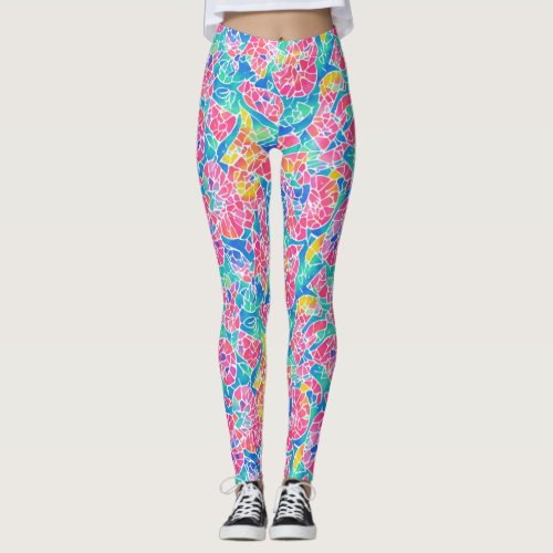 Artsy Geometric Rainbow Watercolor Mosaic Pattern Leggings