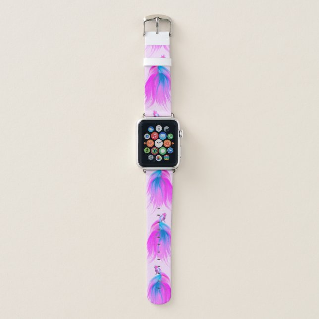 Artsy Girly Neon Pink Blue Painted Betta Fish Apple Watch Band (Front)