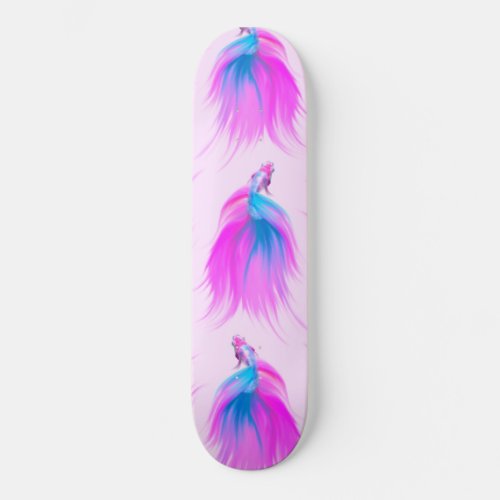 Artsy Girly Neon Pink Blue Painted Betta Fish Skateboard