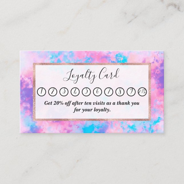 Artsy Girly Pink Blue Abstract Paint Splatter Art Loyalty Card (Front)