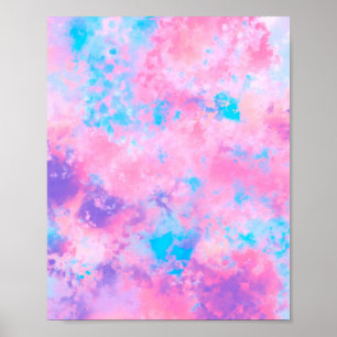 Artsy Girly Pink Blue Abstract Paint Splatter Art Poster