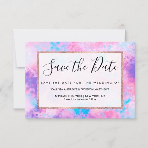 Artsy Girly Pink Blue Abstract Paint Splatter Art Save The Date