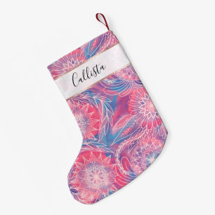 Artsy Girly Pink Blue Paint Floral Illustrations Small Christmas Stocking