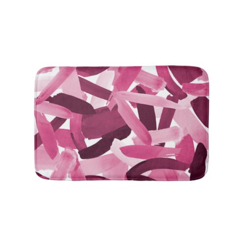 Artsy Girly Pink Burgundy Brushstroke Collage Bath Mat