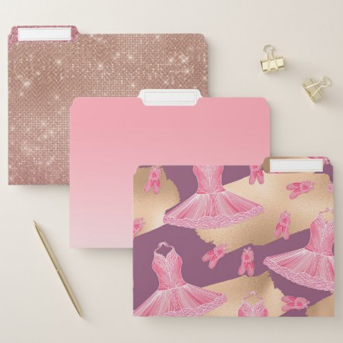 Artsy Girly Pink Gold Purple Ballerina Dress Shoes File Folder
