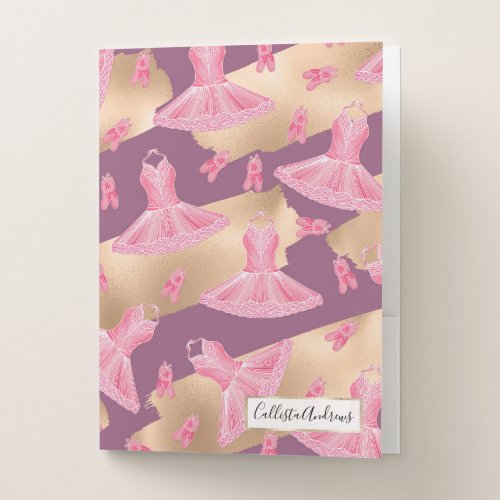 Artsy Girly Pink Gold Purple Ballerina Dress Shoes Pocket Folder