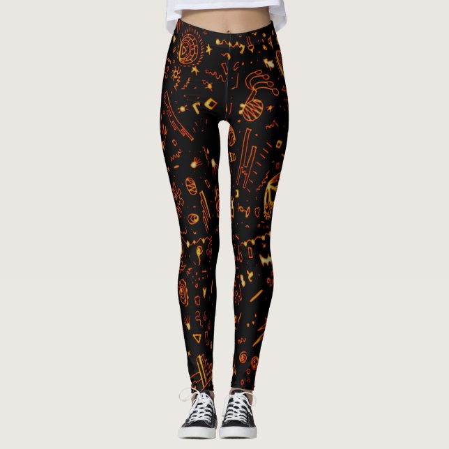 Artsy Gold Black Leggings (Front)