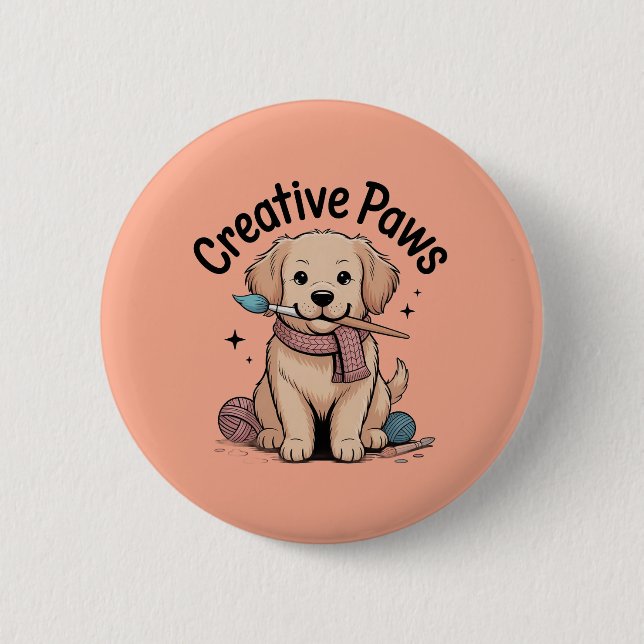 Artsy Golden Retriever Hobbyist Dog Artist Vibes Button (Front)