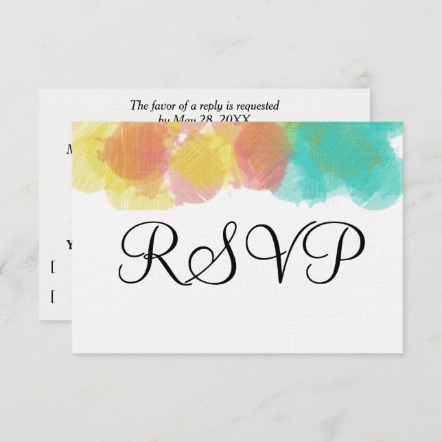 Artsy Gouache Pink Yellow Blue Watercolor RSVP (Front/Back)