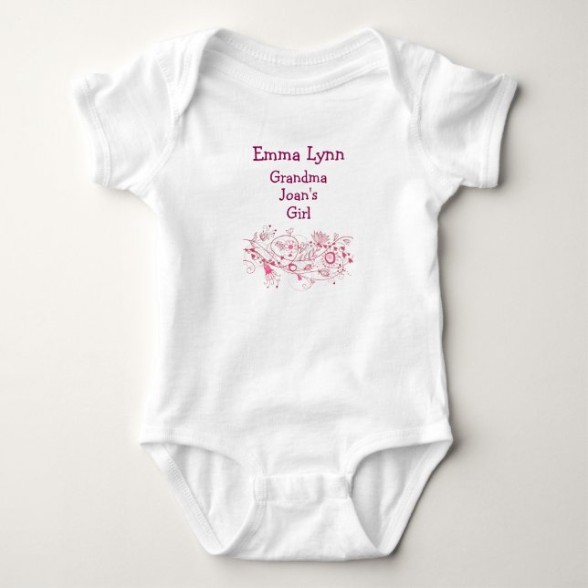 Artsy Grandma's Girl Flowers Hearts Personalize Baby Bodysuit (Front)