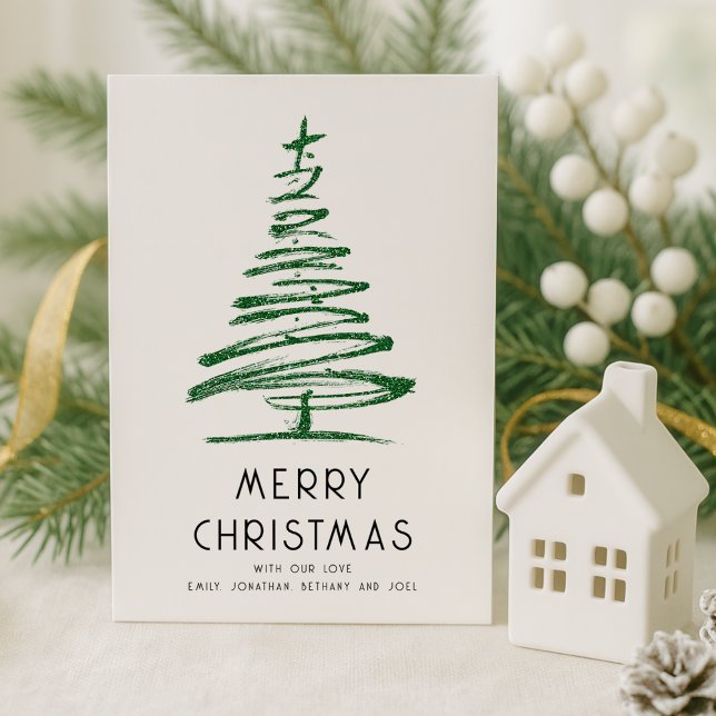 Artsy Green Glitter Tree Merry Christmas Holiday Card (Creator Uploaded)