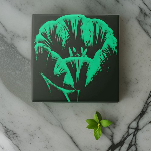 Artsy Green Pop Art Tulip on Black Ceramic Tile
