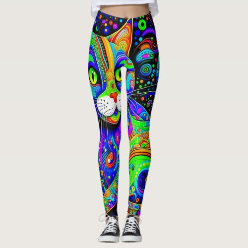 Artsy Haight-Ashbury Cat All-Over-Print Leggings