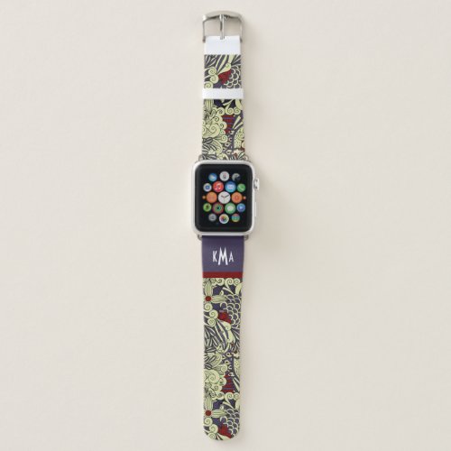 Artsy Hand Drawn Botanical Purple Monogram Apple Watch Band