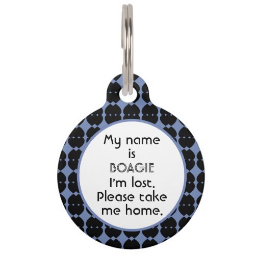 Artsy Heart Pattern Personalized Large Blue Pet ID Tag