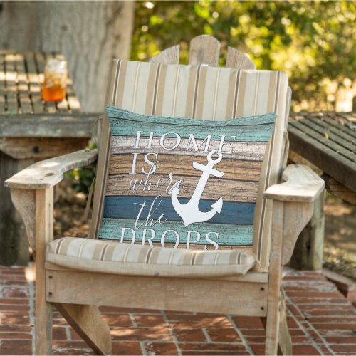 Artsy Home is Where the Anchor Drops Word Art Outdoor Pillow