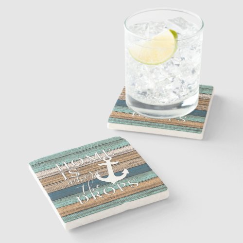 Artsy Home is Where the Anchor Drops Word Art Stone Coaster