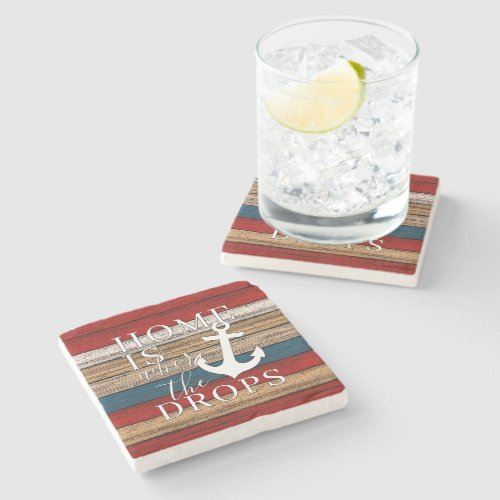 Artsy Home is Where the Anchor Drops Word Art Stone Coaster