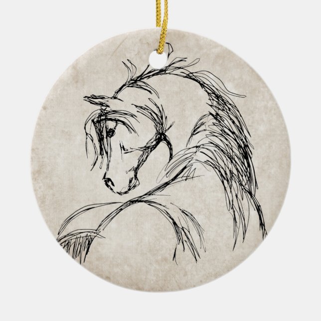 Artsy Horse Head Sketch Ceramic Ornament (Front)