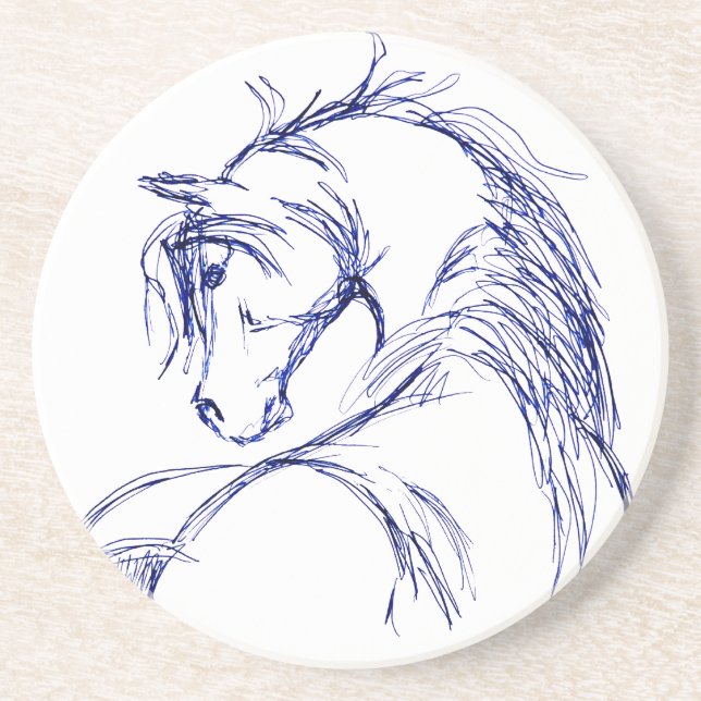 Artsy Horse Head Sketch Sandstone Coaster (Front)