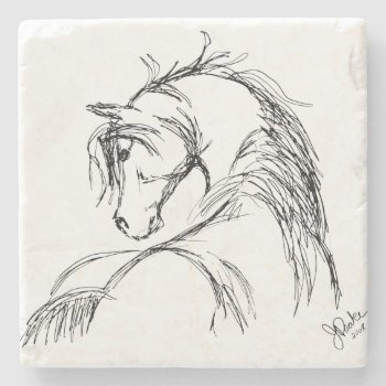 Artsy Horse Head Sketch Stone Coaster by PaintingPony at Zazzle