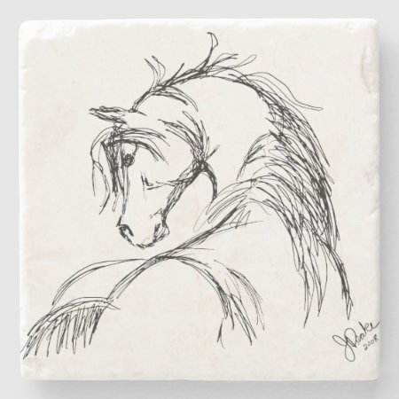 Artsy Horse Head Sketch Stone Coaster