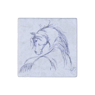 Artsy Horse Head Sketch Stone Magnet