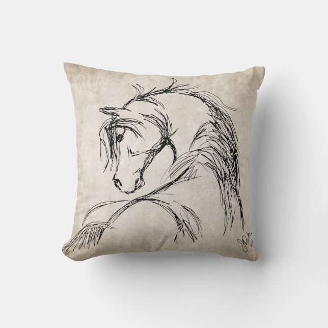 Artsy Horse Head Sketch Throw Pillow (Front)