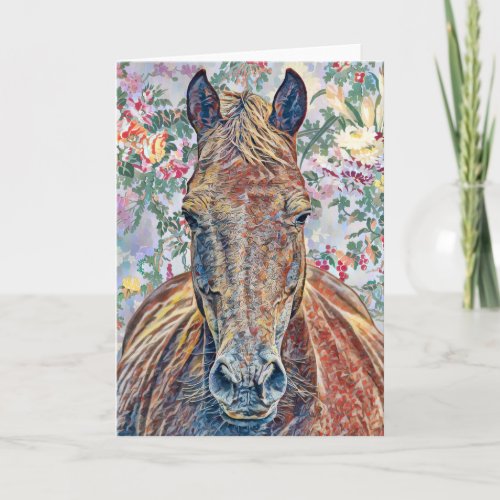 Artsy Horse on Vintage Pattern Art Note Card