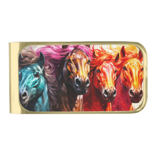 Artsy Horses Gold Finish Money Clip