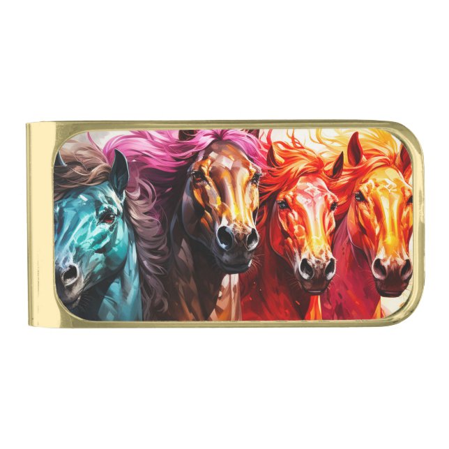 Artsy Horses Gold Finish Money Clip (Front)