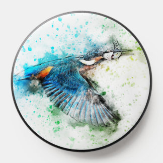 Artsy Kingfisher With Fish in Watercolor and Ink PopSocket